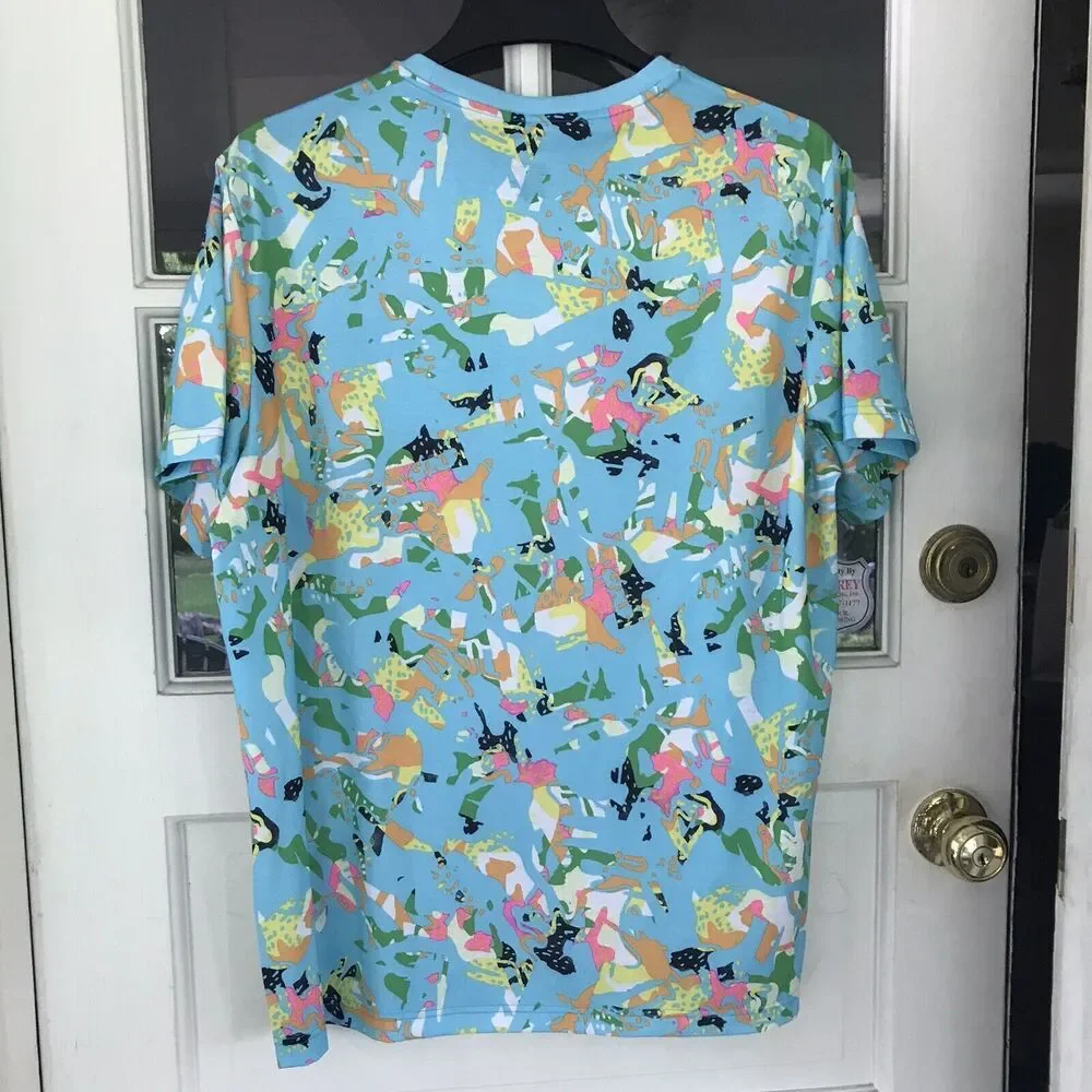 Tek Gear Bold Print Men's Large Blue Athletic T Shirt NWT Polyester Blend ￼